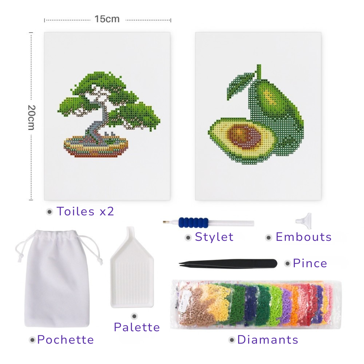 Broderie Diamant Mini broderie diamant x2 - Avocat – Kit complet broderie diamant | LETERNEL