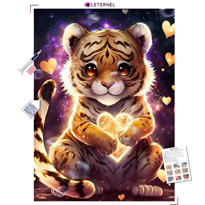 Broderie Diamant - Bébé tigre coeur