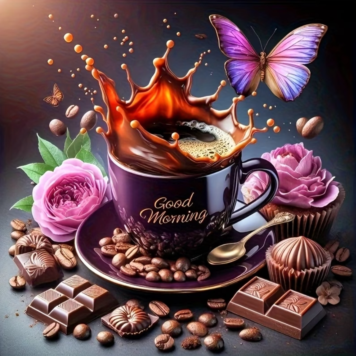 Broderie Diamant - Café papillon