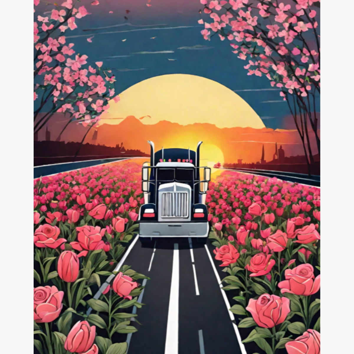 Broderie Diamant - Camion tulipes