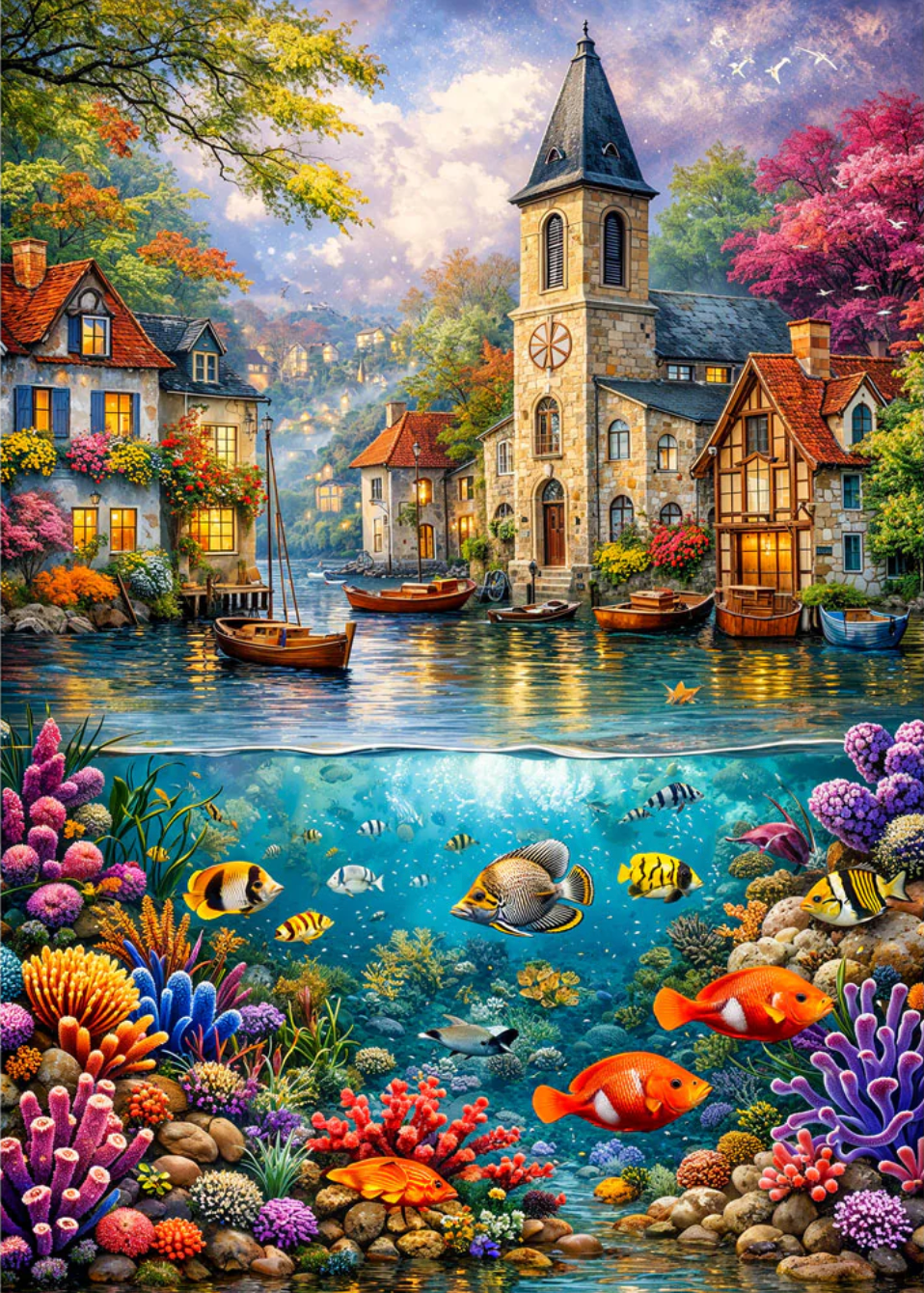 Broderie Diamant - Village marin