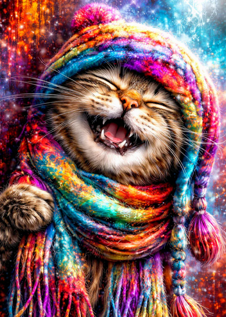 Broderie Diamant - Chat heureux
