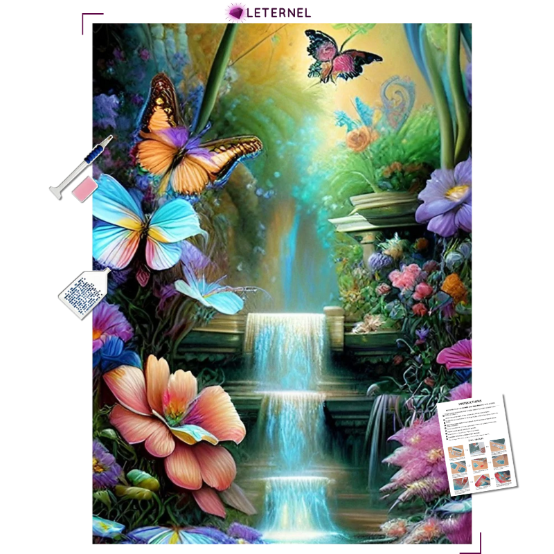 Broderie Diamant - Cascade papillons