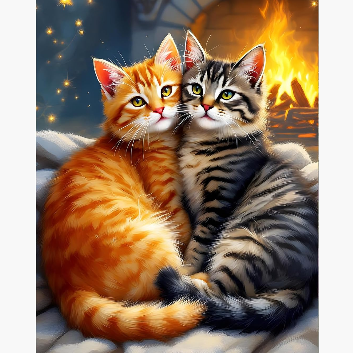 Broderie Diamant - Chat cheminée