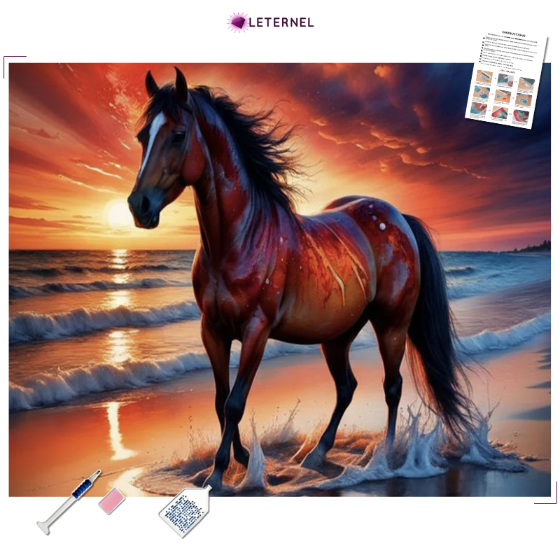 Broderie Diamant - Cheval plage