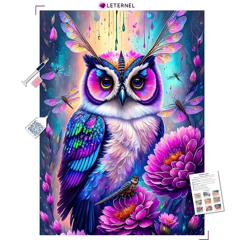 Broderie Diamant - Chouette fleurs