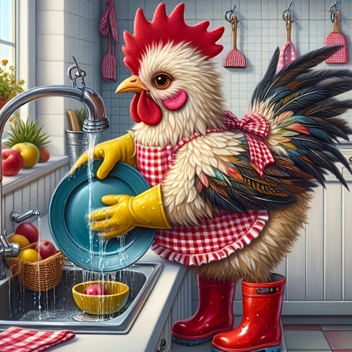 Broderie Diamant - Coq vaisselle