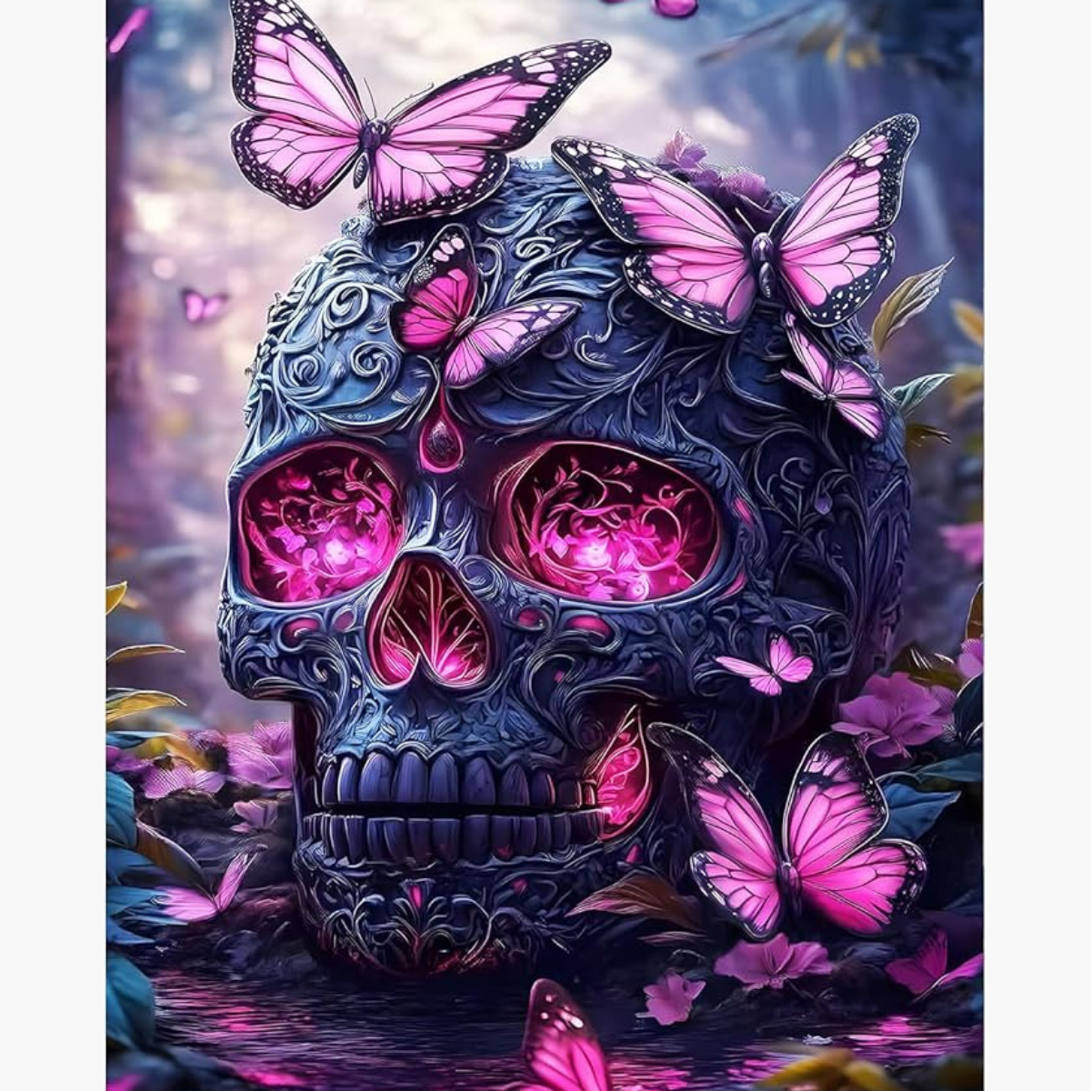 Broderie Diamant - Crâne papillons