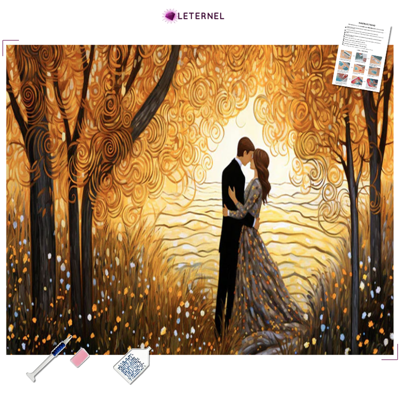 Broderie Diamant - Couple amoureux automne