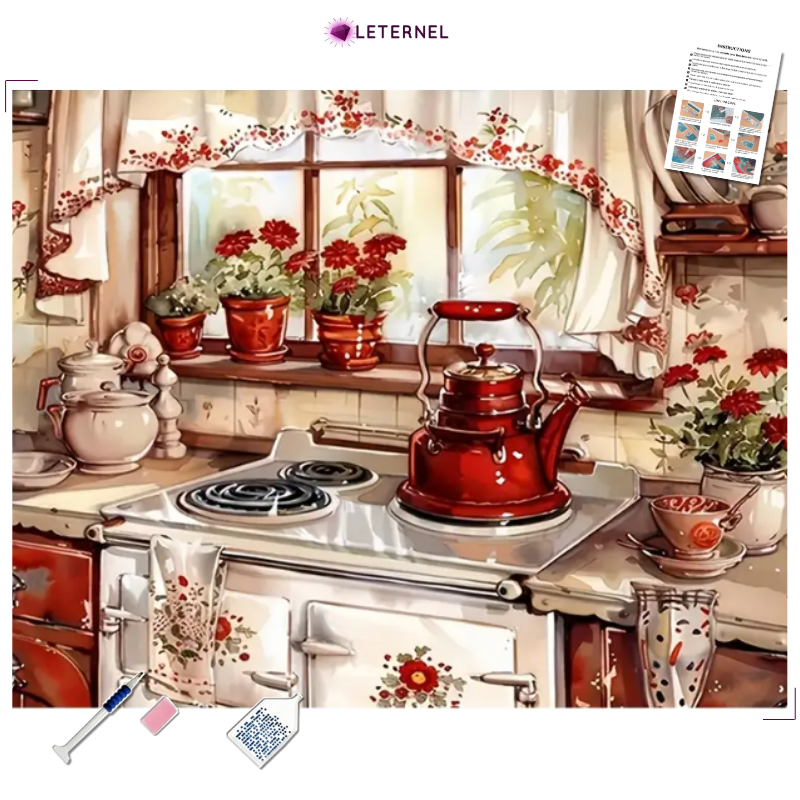 Broderie Diamant - Cuisine rouge