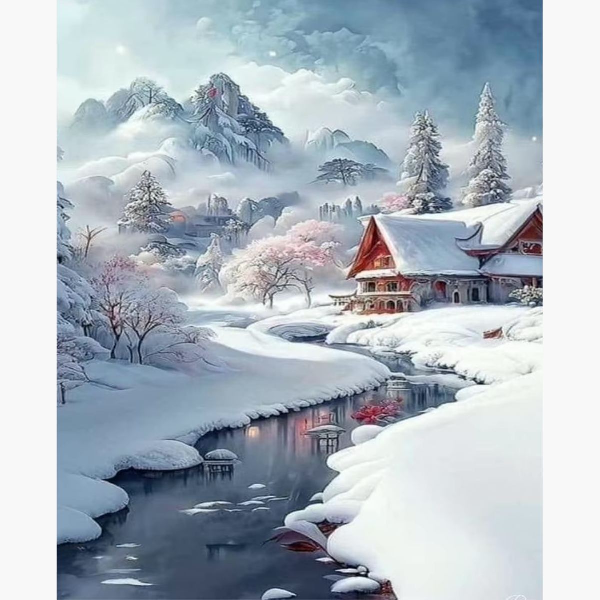 Broderie Diamant - Chalet neige