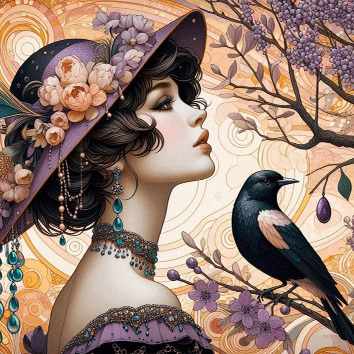 Broderie Diamant - Dame oiseau