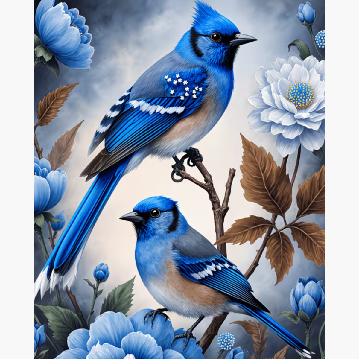 Broderie Diamant - Duo oiseaux bleus