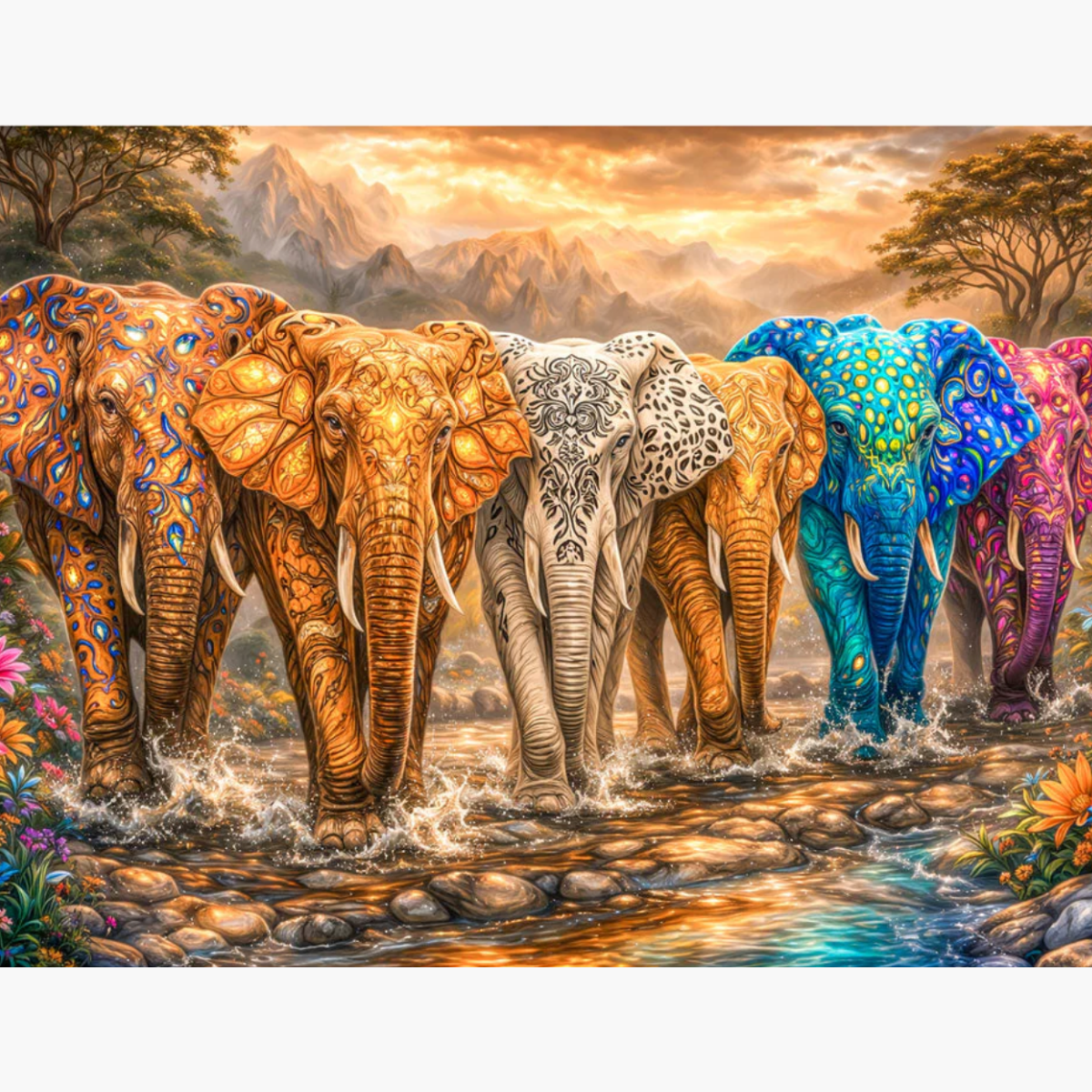 Broderie Diamant - Éléphants sacrés