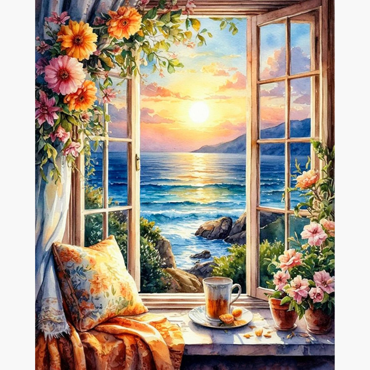 Broderie Diamant - Fenêtre mer