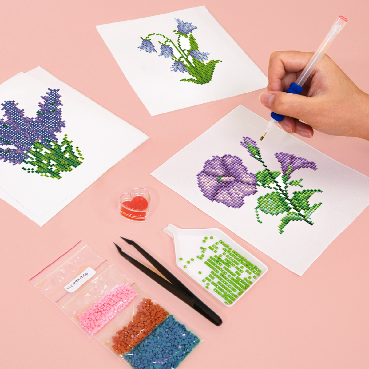 Broderie Diamant Mini broderie diamant x4 - Fleurs – Kit complet broderie diamant | LETERNEL