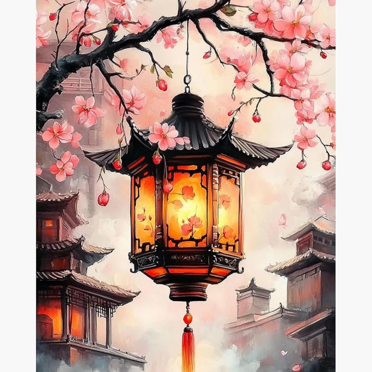 Broderie Diamant - Lanterne cerisier