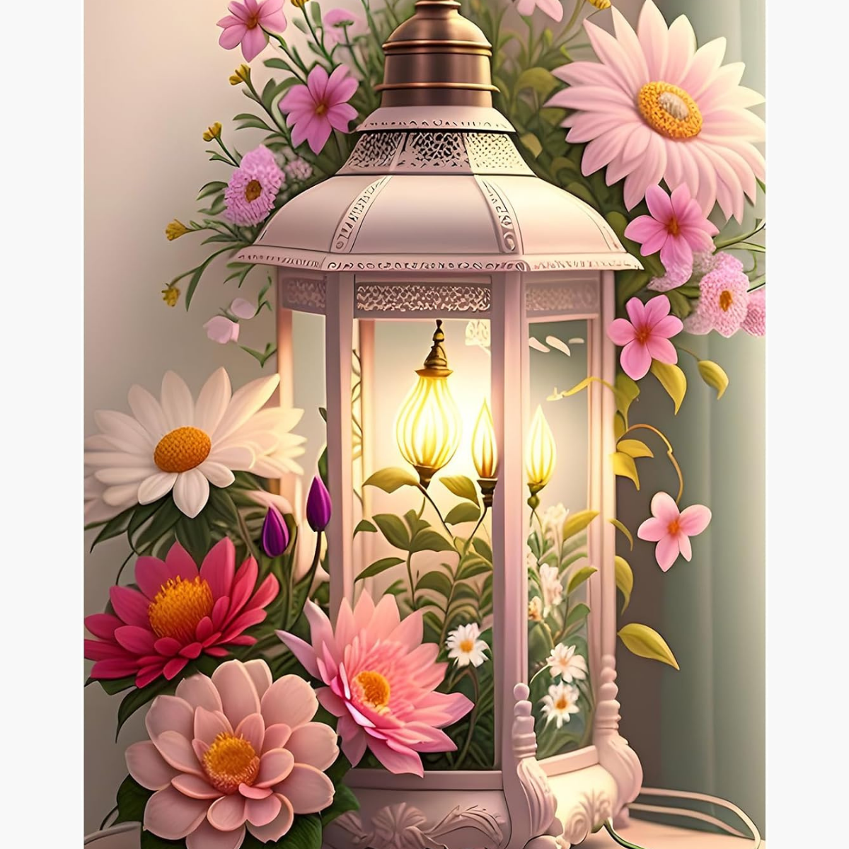 Broderie Diamant - Lanterne fleurie