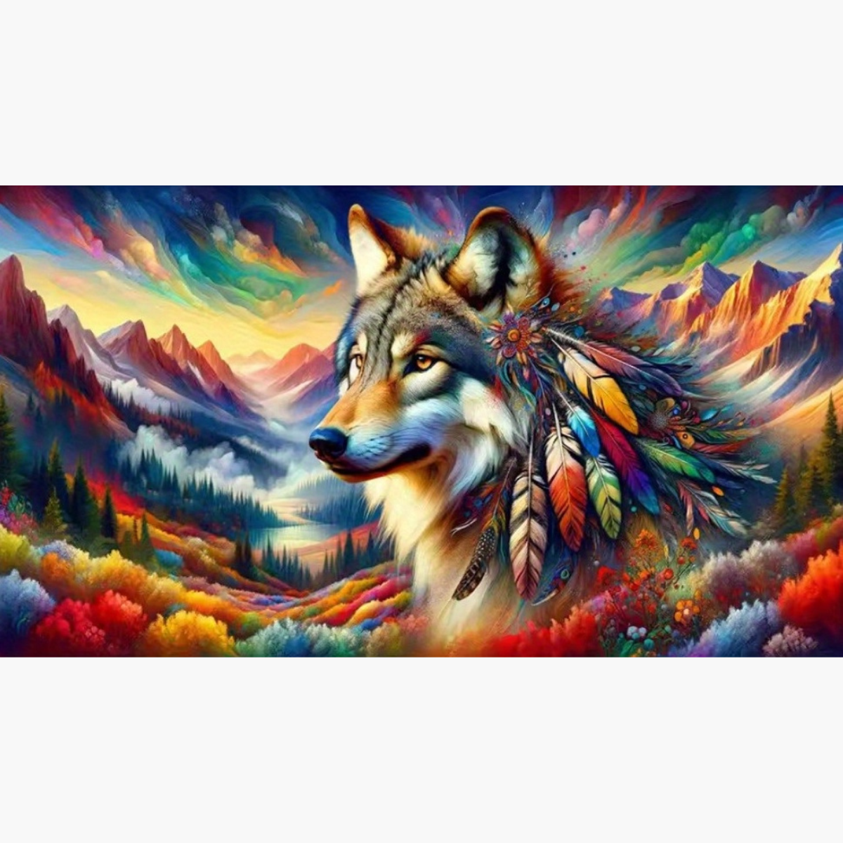 Broderie Diamant - Loup montagnes