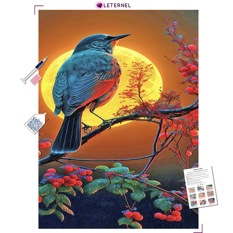 Broderie Diamant - Oiseau coucher de soleil