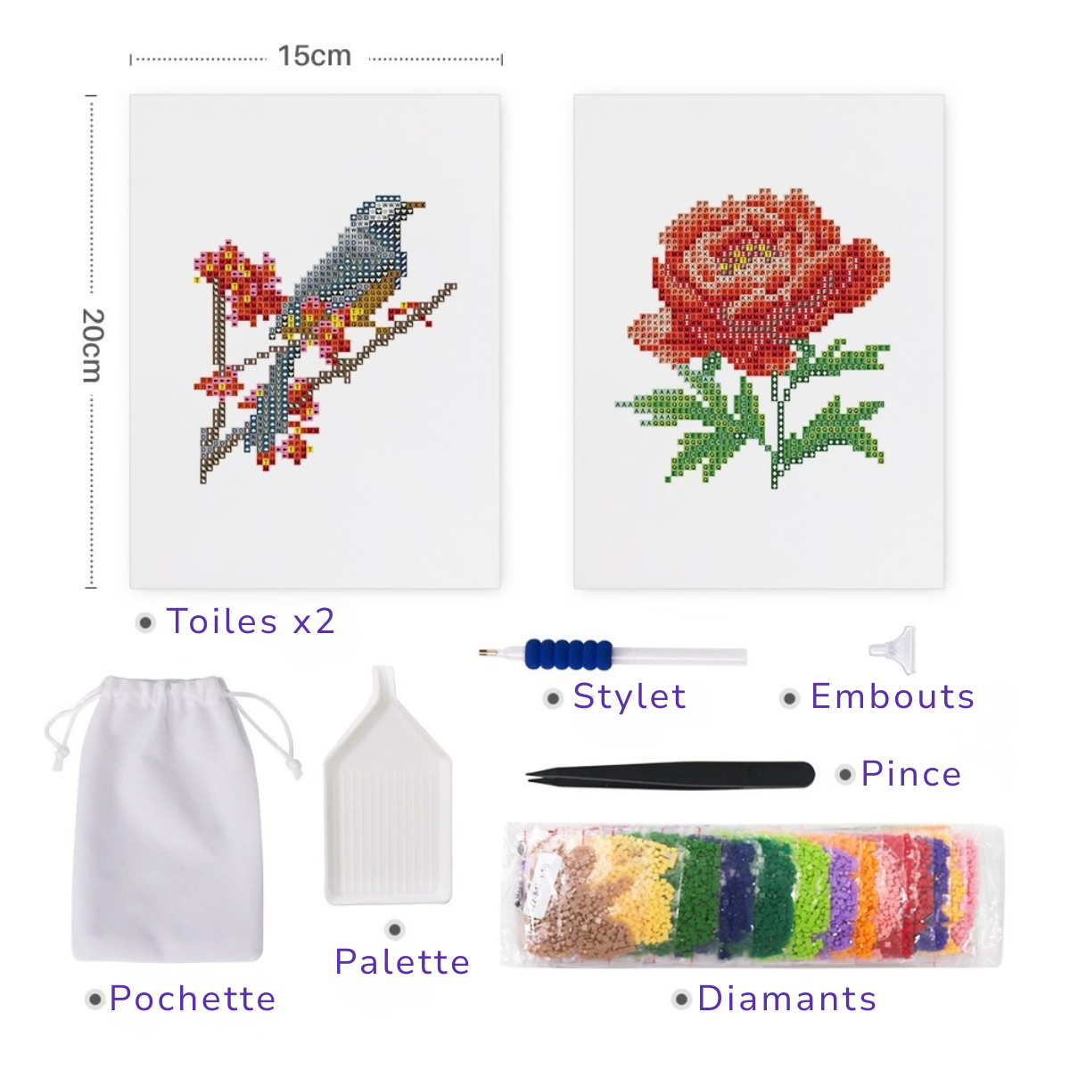 Mini broderie diamant x2 - Oiseau