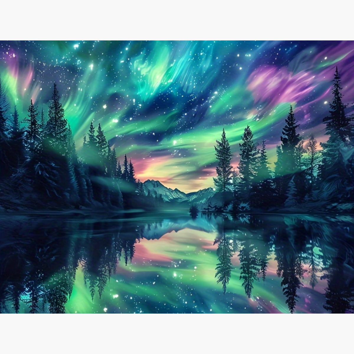 Broderie Diamant - Paysage aurores boréales