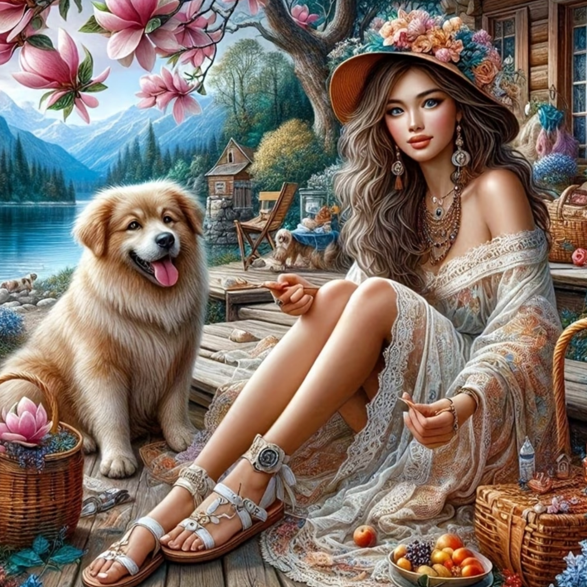 Broderie Diamant Pique nique chien – Kit complet broderie diamant | LETERNEL