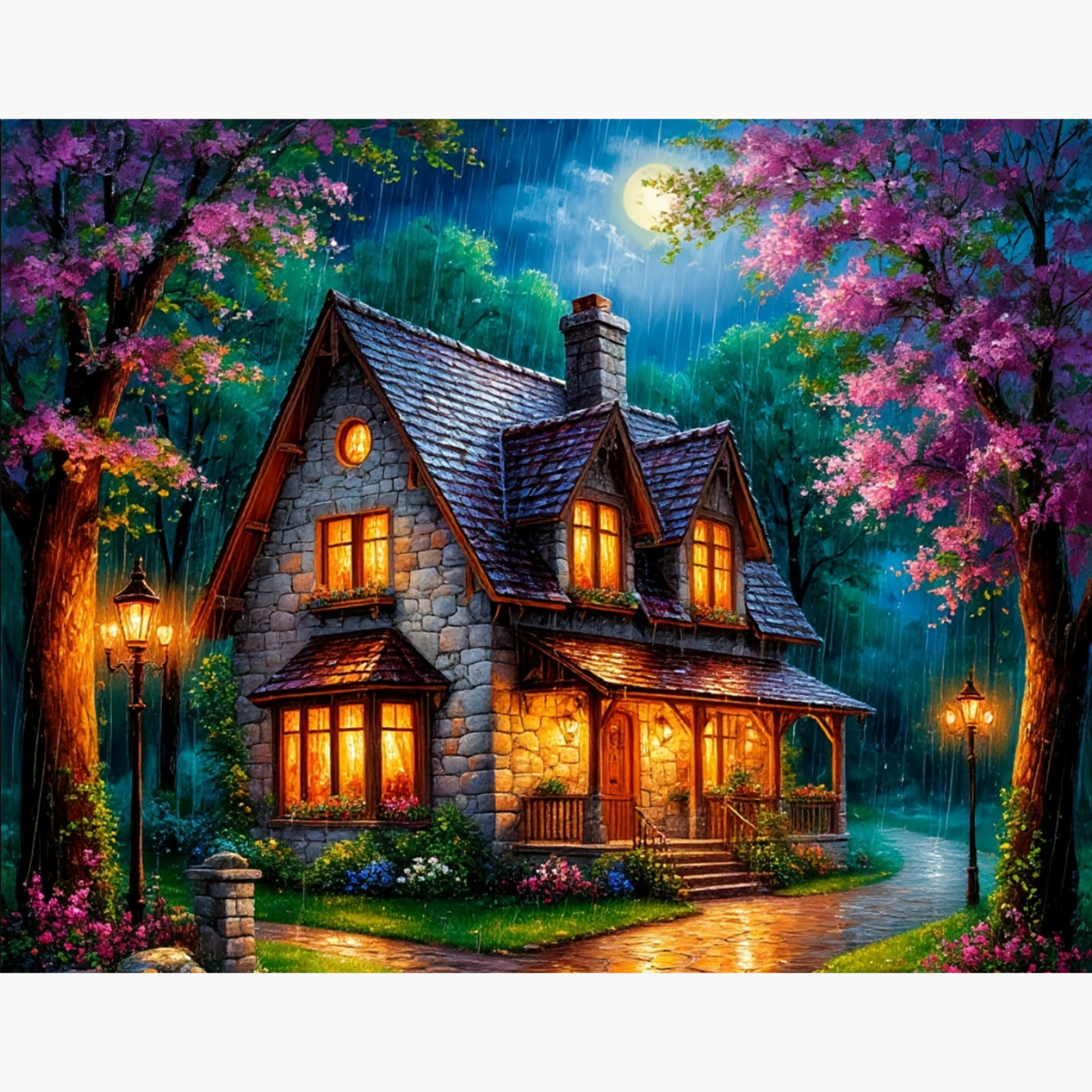 Broderie Diamant - Pluie auberge