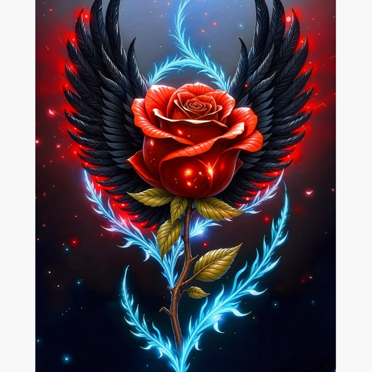 Broderie Diamant - Rose ange & démon