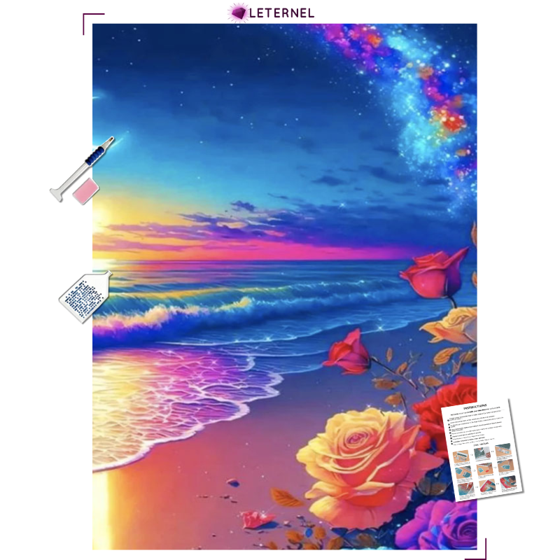 Broderie Diamant - Roses plage