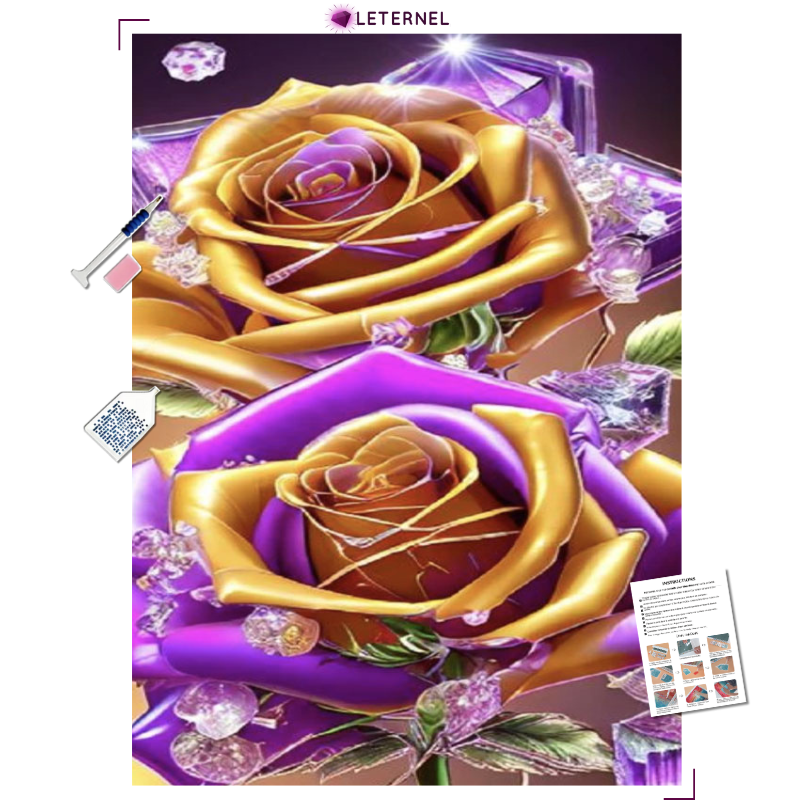 Broderie Diamant - Roses dorées