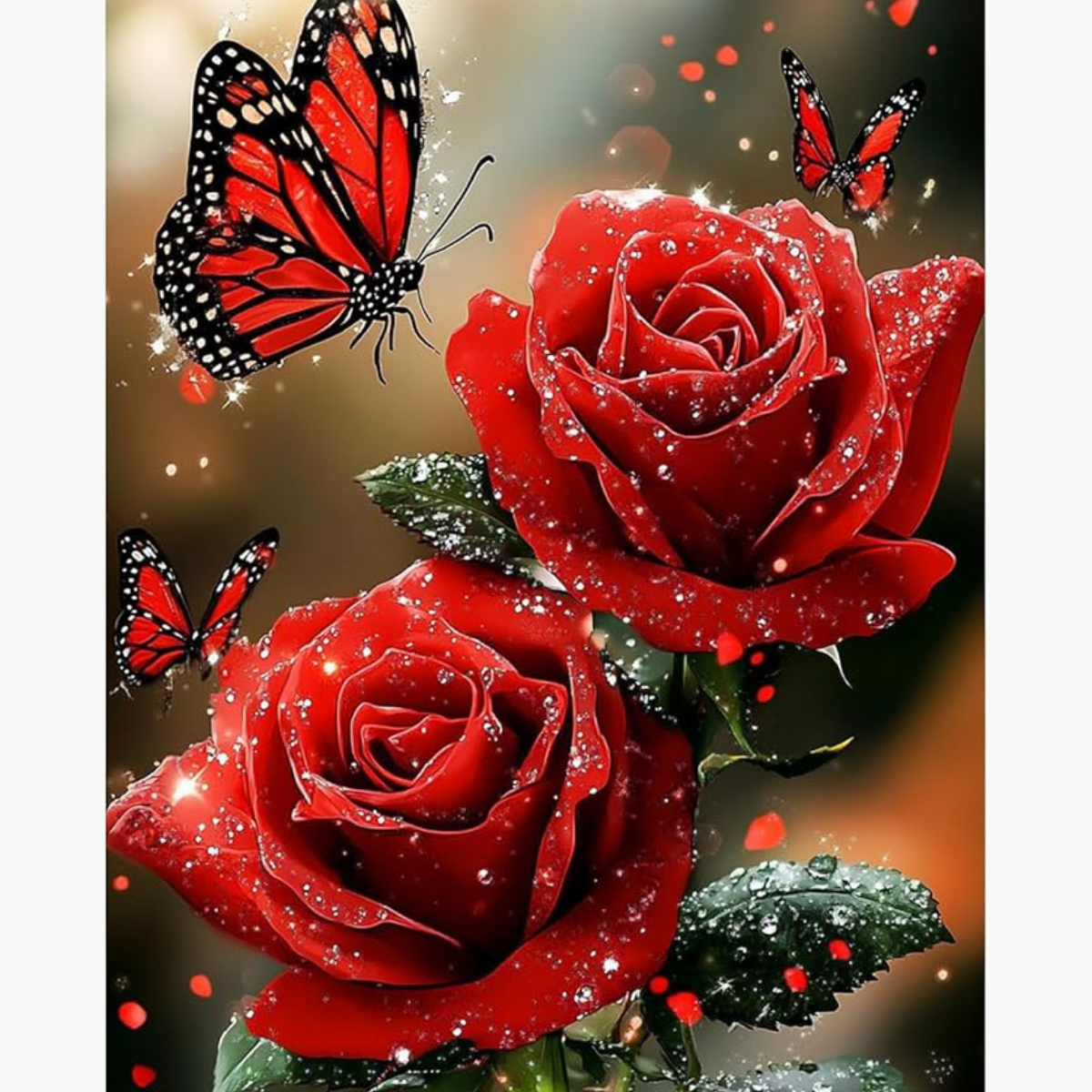 Broderie Diamant - Roses papillons