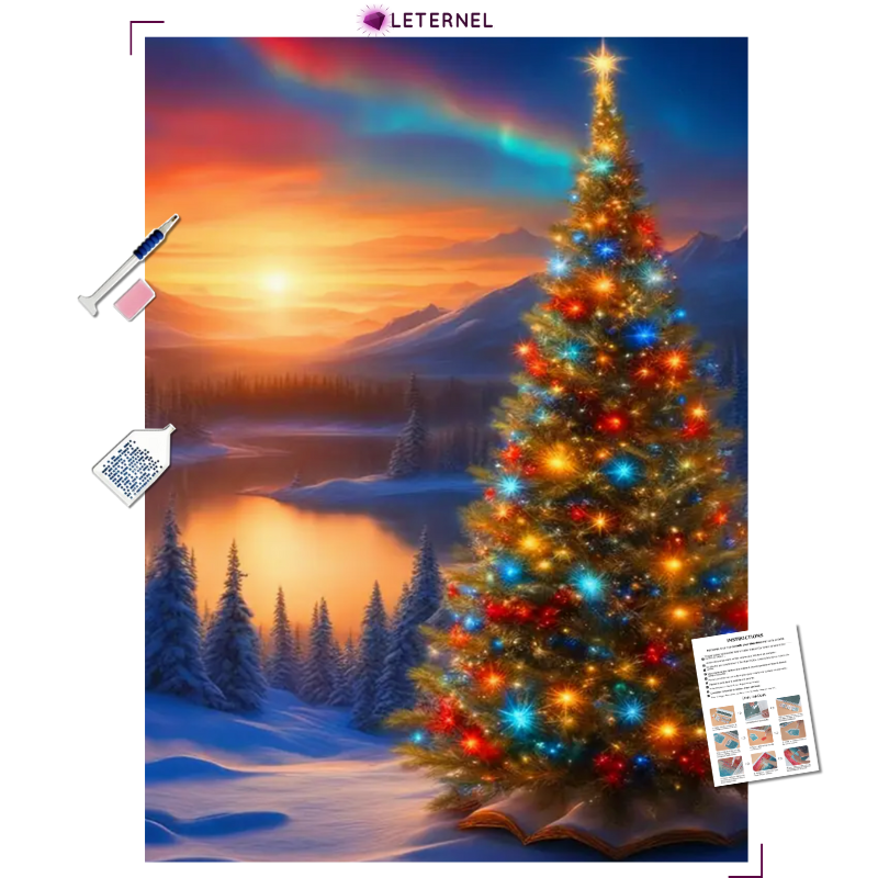 Broderie Diamant - Sapin coucher de soleil