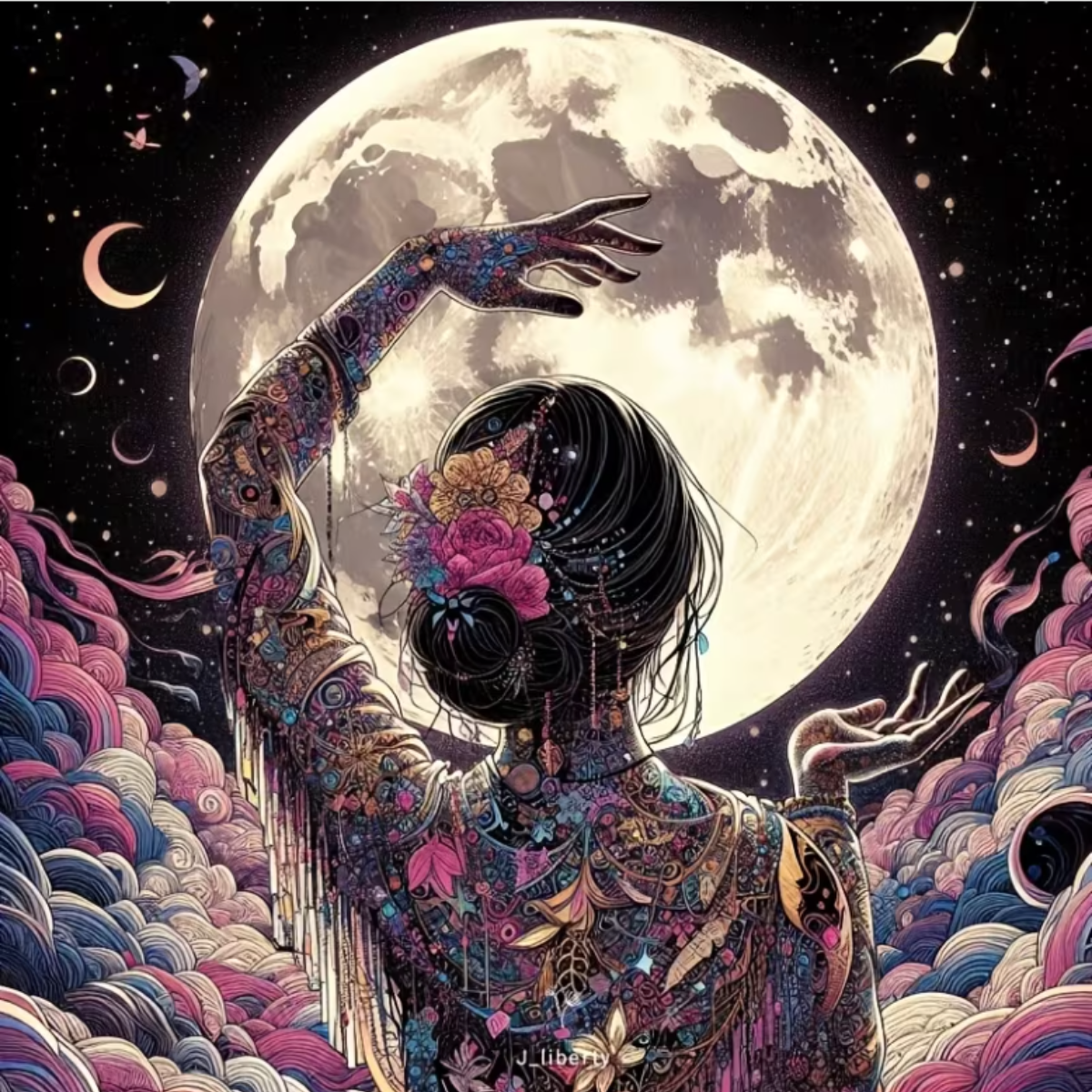 Broderie Diamant - Sorcière lune