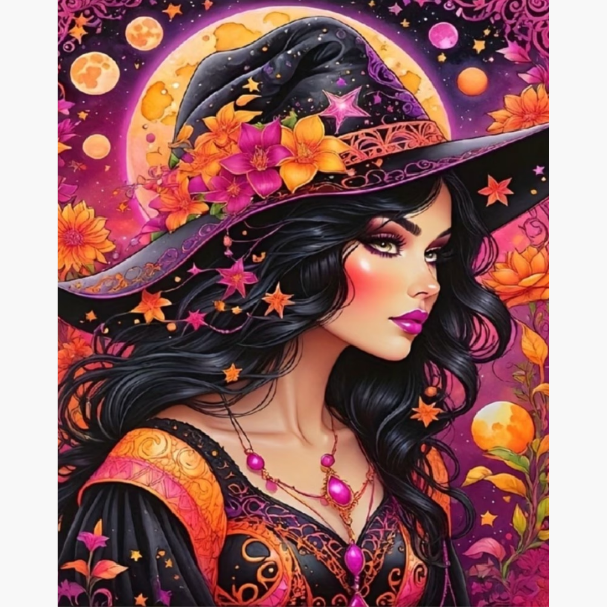 Broderie Diamant - Sorcière planètes