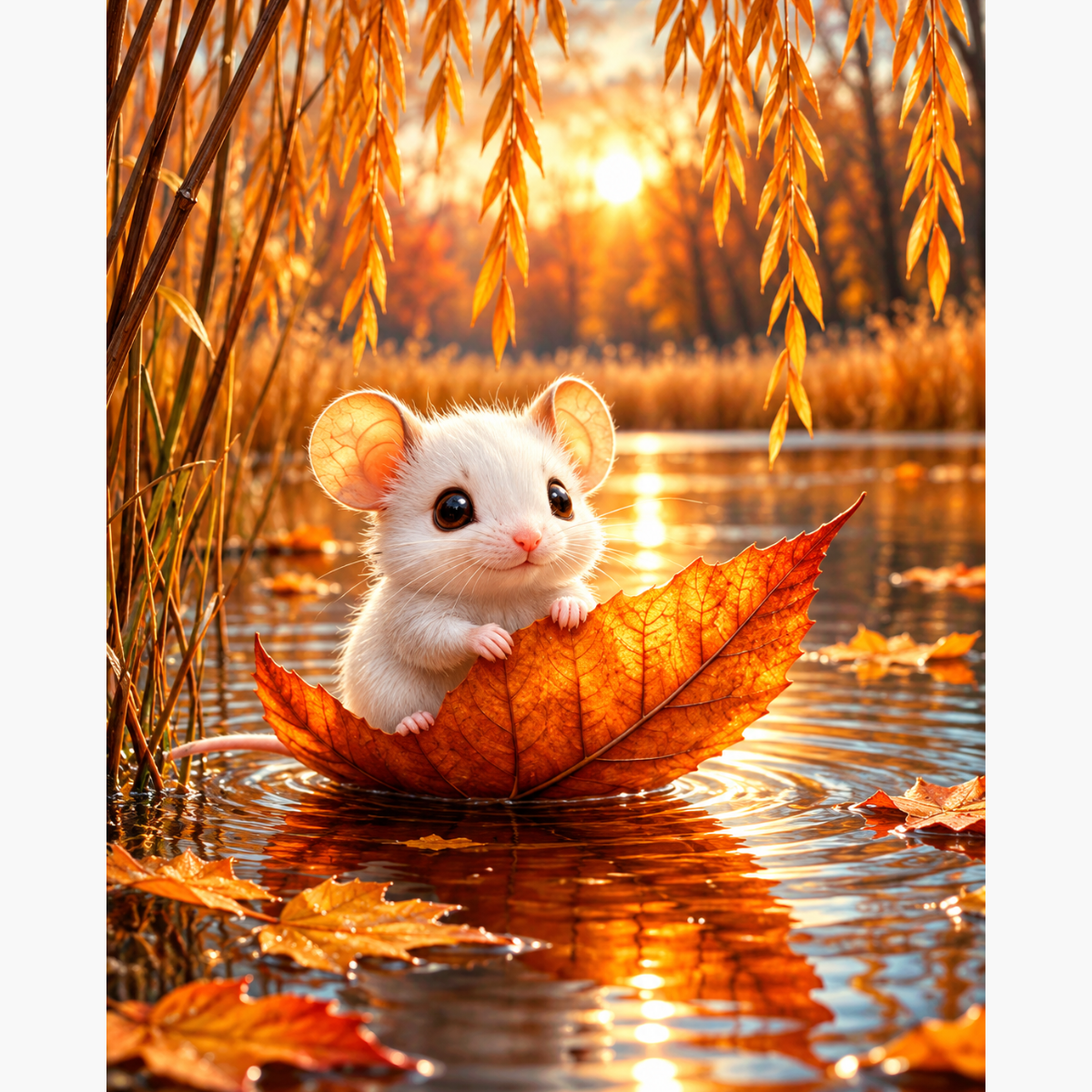 Broderie Diamant - Souris feuille
