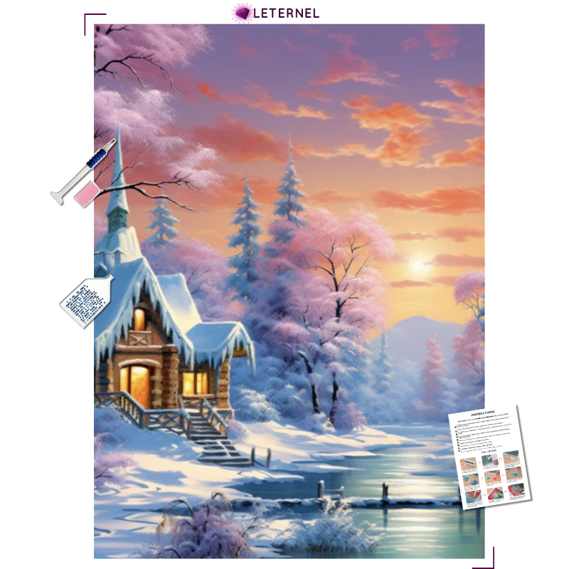 Broderie Diamant - Crépuscule enneigé