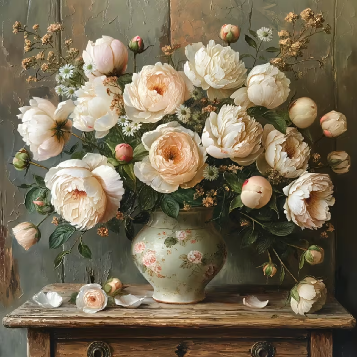 Broderie Diamant - Vase pivoine