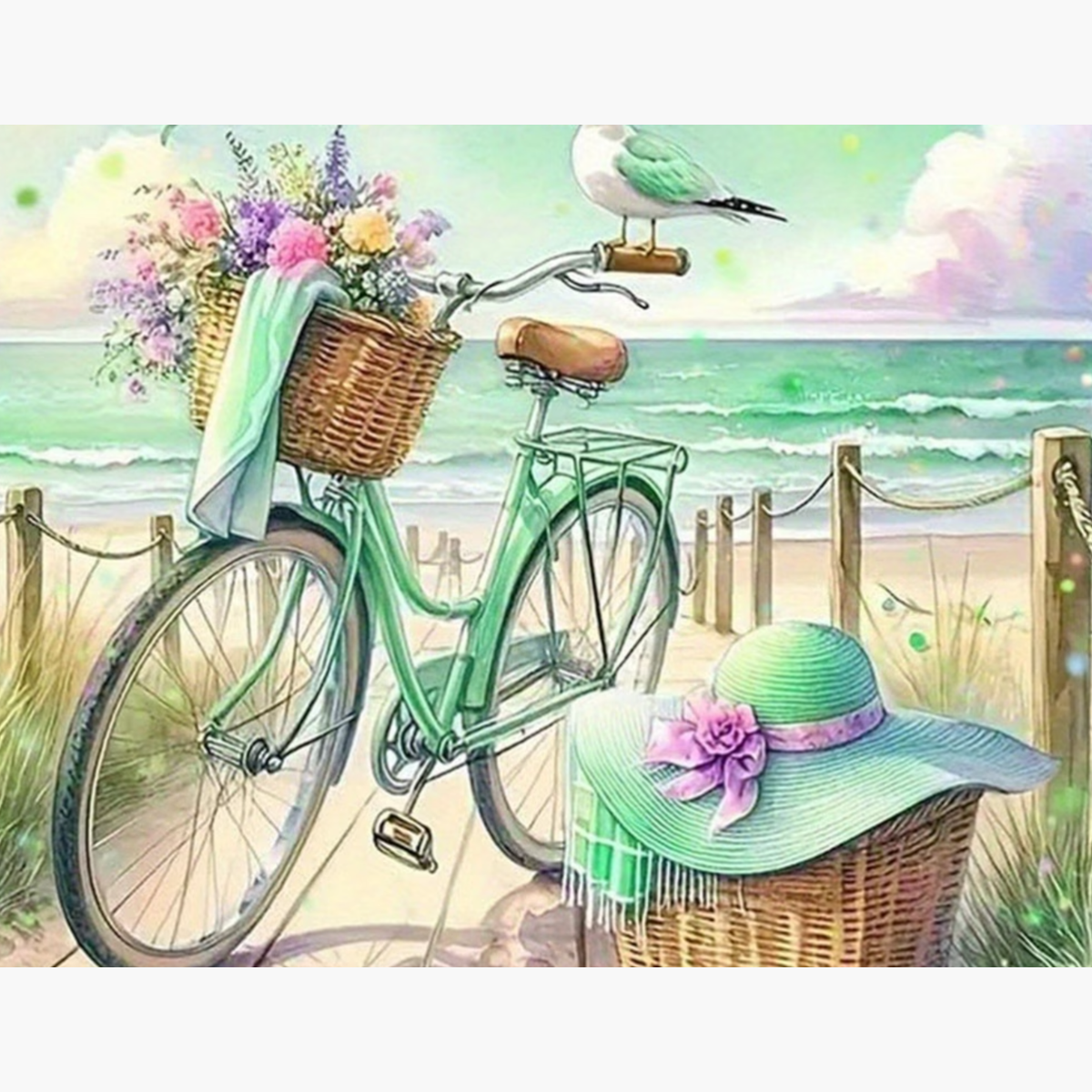 Broderie Diamant - Vélo vert