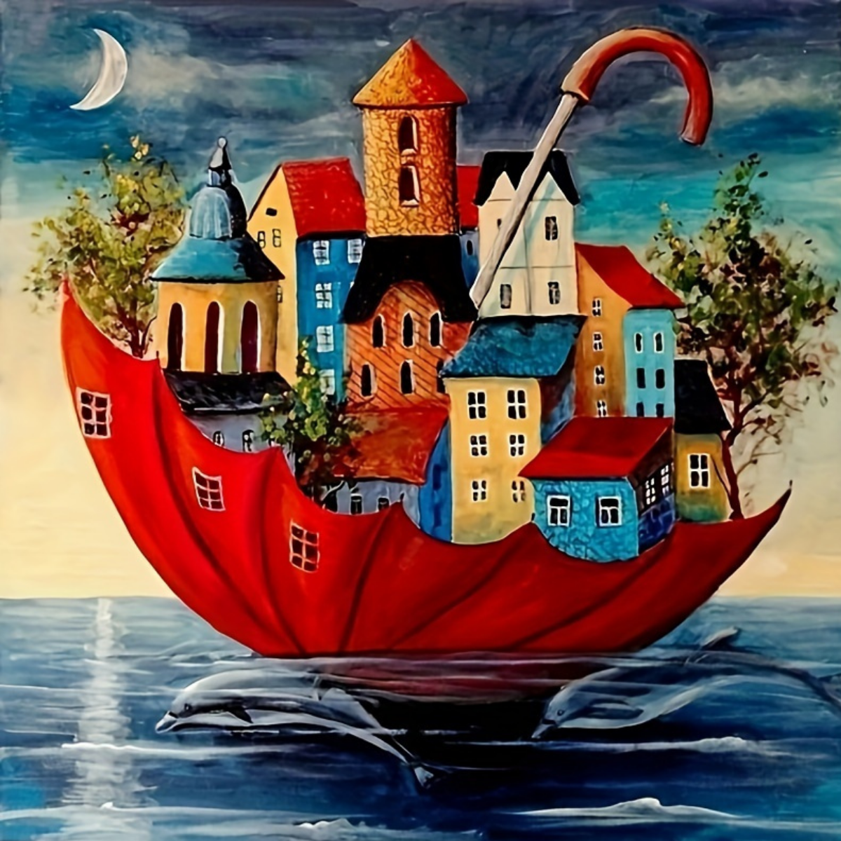 Broderie Diamant - Village parapluie