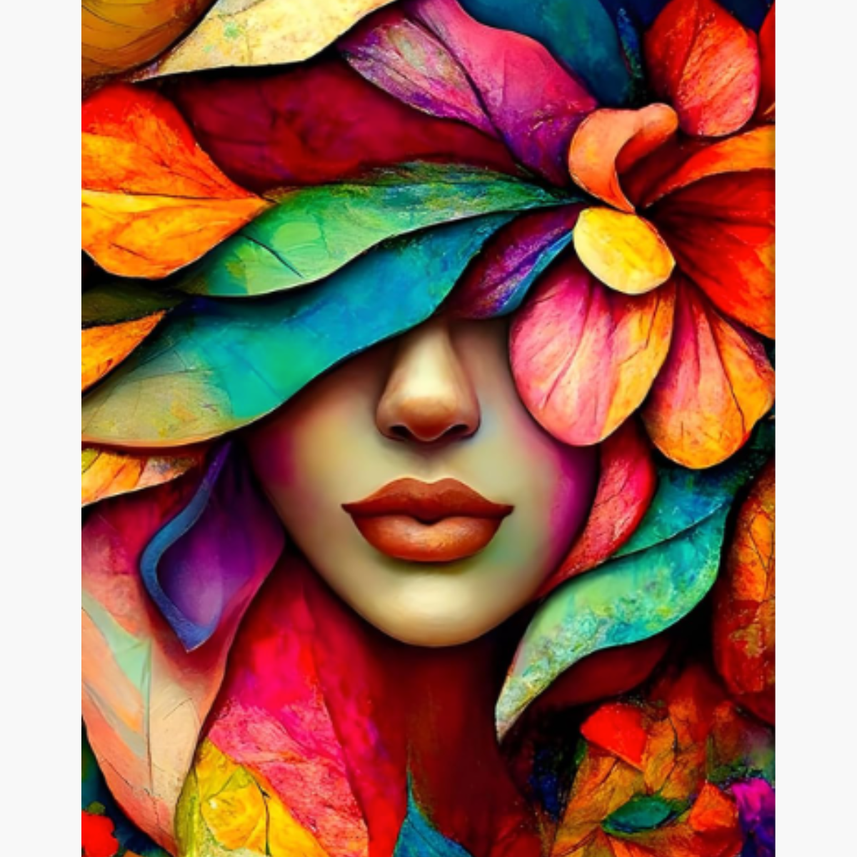 Broderie Diamant - Visage femme fleurs