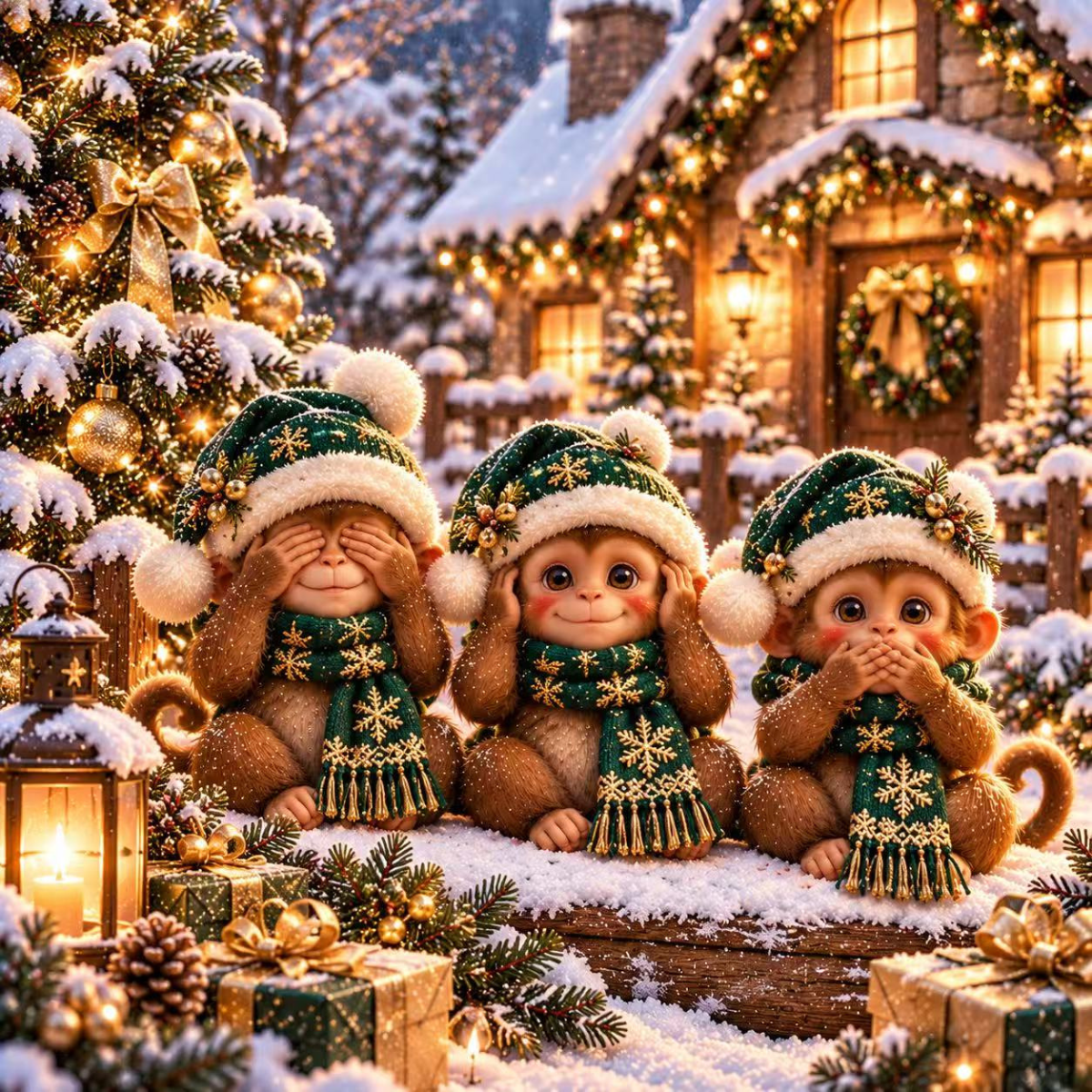 Broderie Diamant - 3 singes de Noël