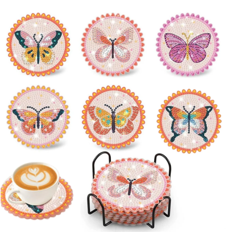 Sous-tasse à broder x6 - Papillons