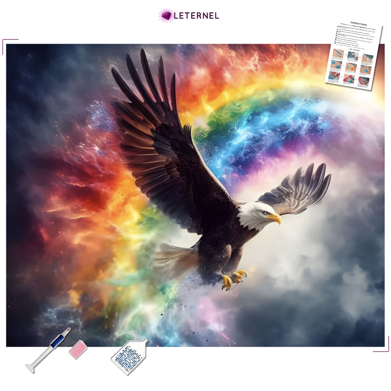 Broderie Diamant - Aigle arc en ciel