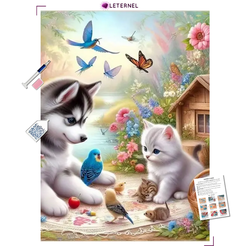 Broderie Diamant - Amitié animaux