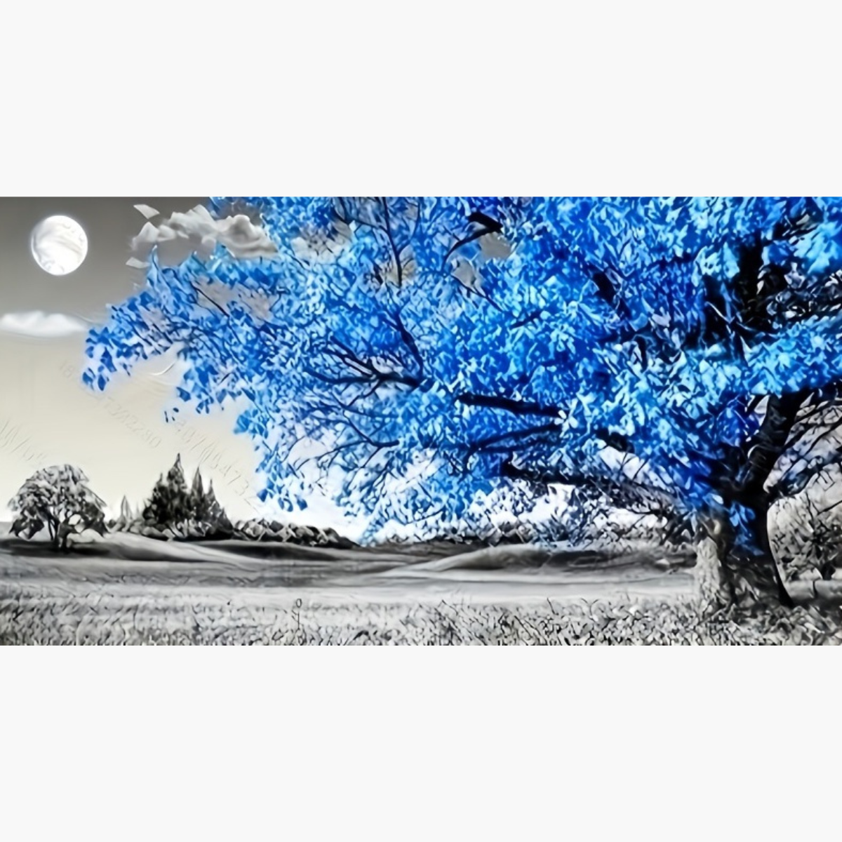 Broderie Diamant - Arbre bleu