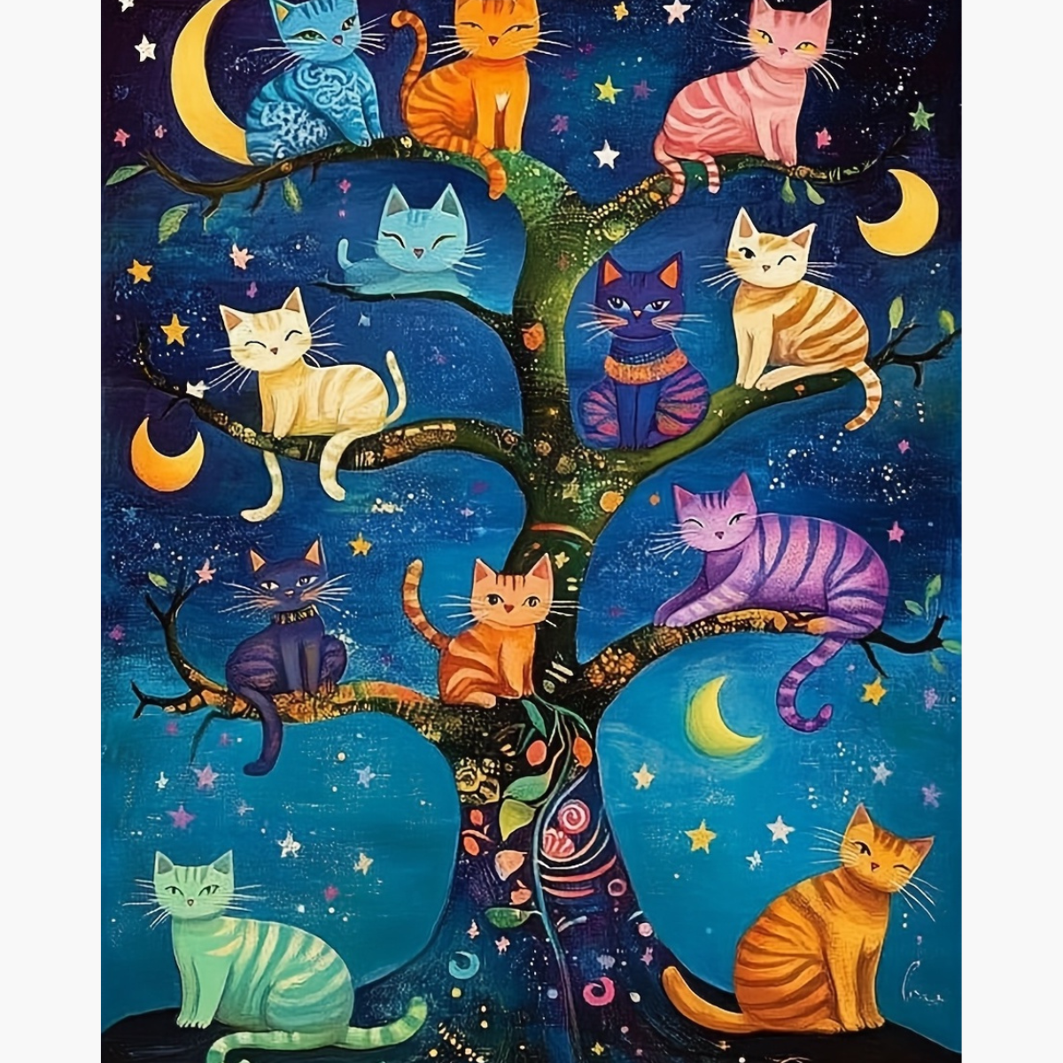 Broderie Diamant - Arbre chats