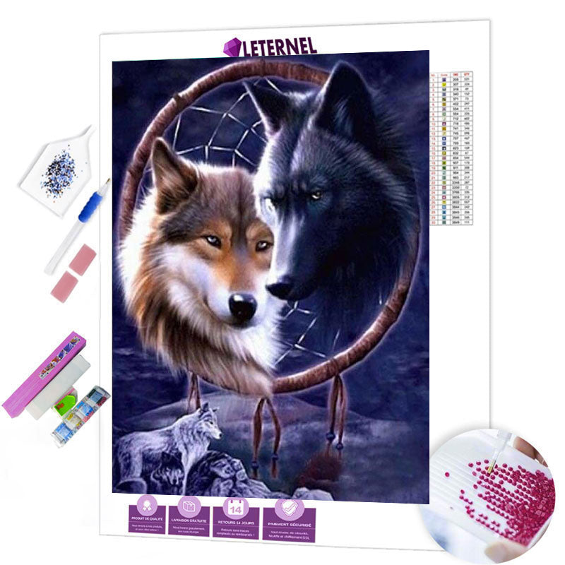 Broderie Diamant - Attrape rêve loups de nuit