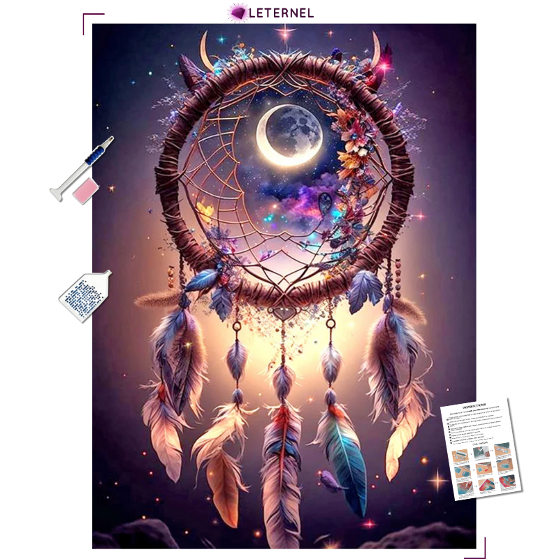 Broderie Diamant - Attrape rêve croissant