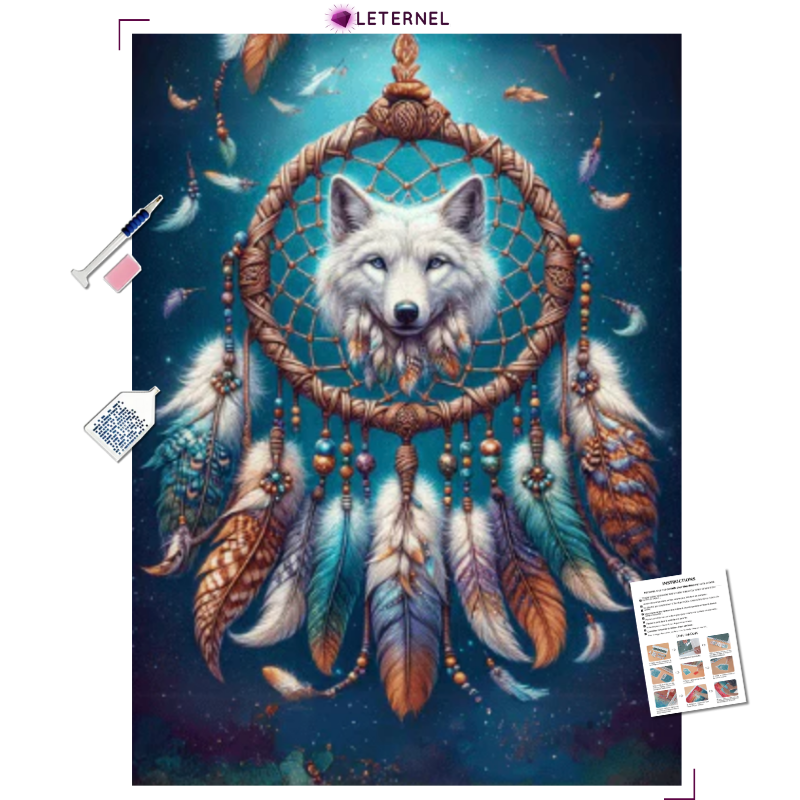 Broderie Diamant - Attrape rêve portrait loup